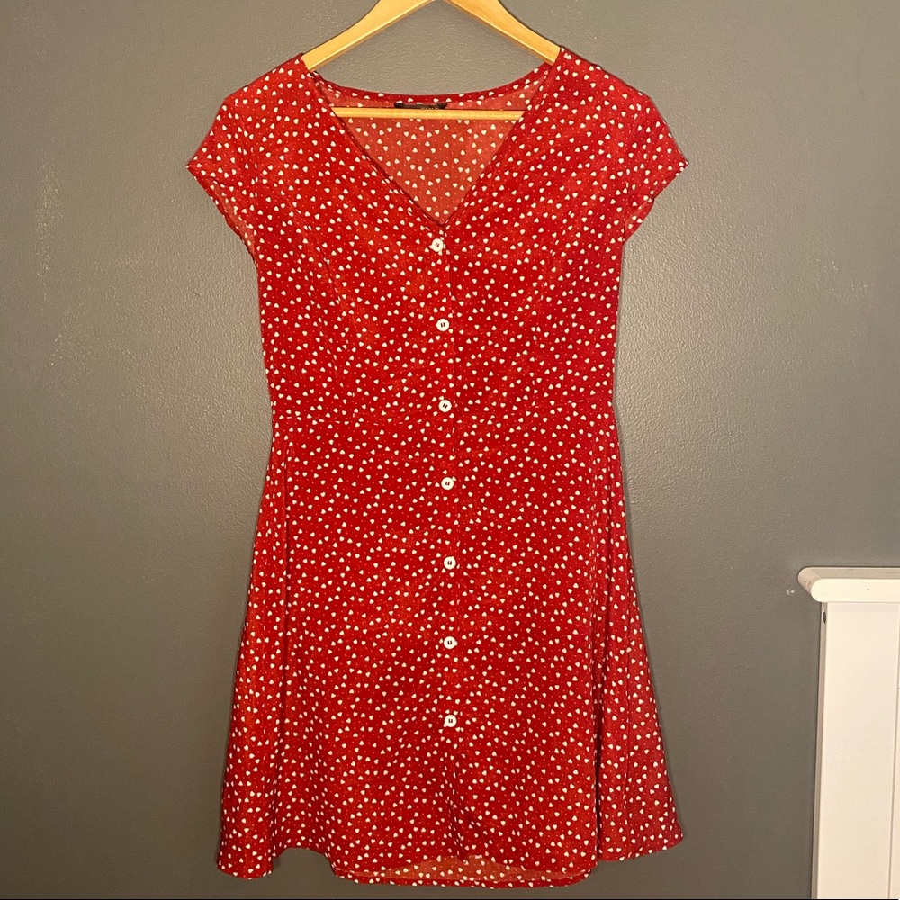 SHEIN Heart Button Front A-line Dress